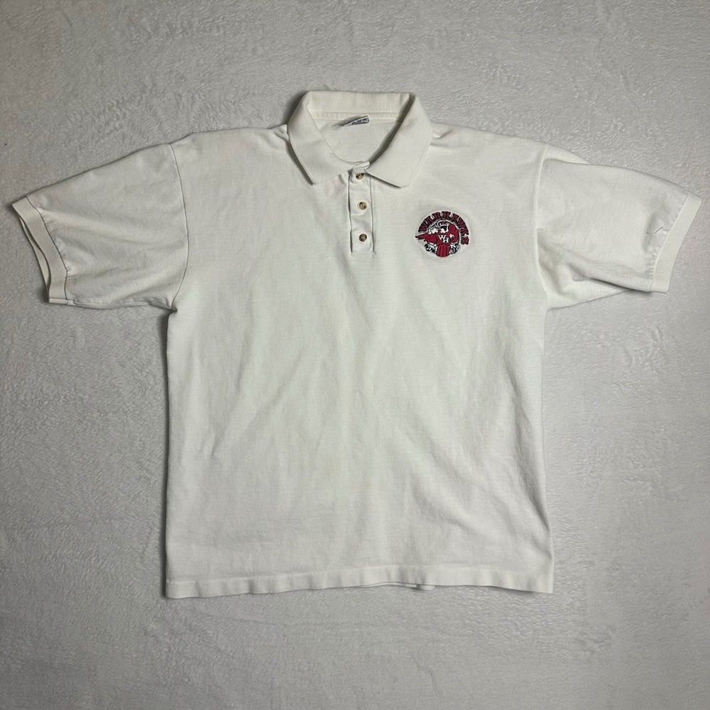Vintage Anvil Warhawks Polo Shirt Mens Large White Cotton Made in USA Pique